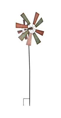 Kinetic Garden Sculpture: Hand-Painted Metal Wind Spinner for Yard Art