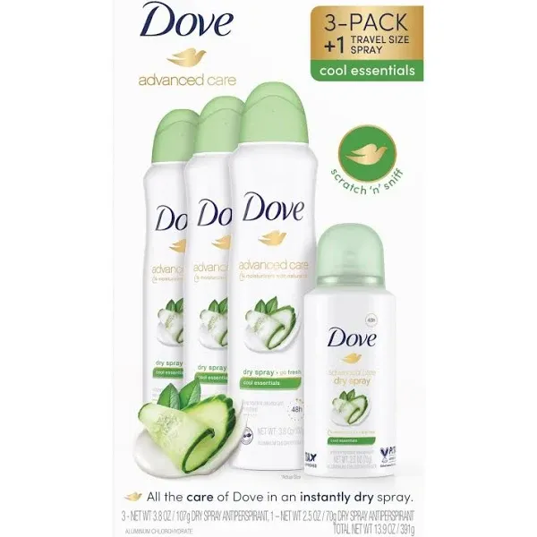 Dove Dry Spray Antiperspirant Deodorant, Cool Essentials - 3.8 oz