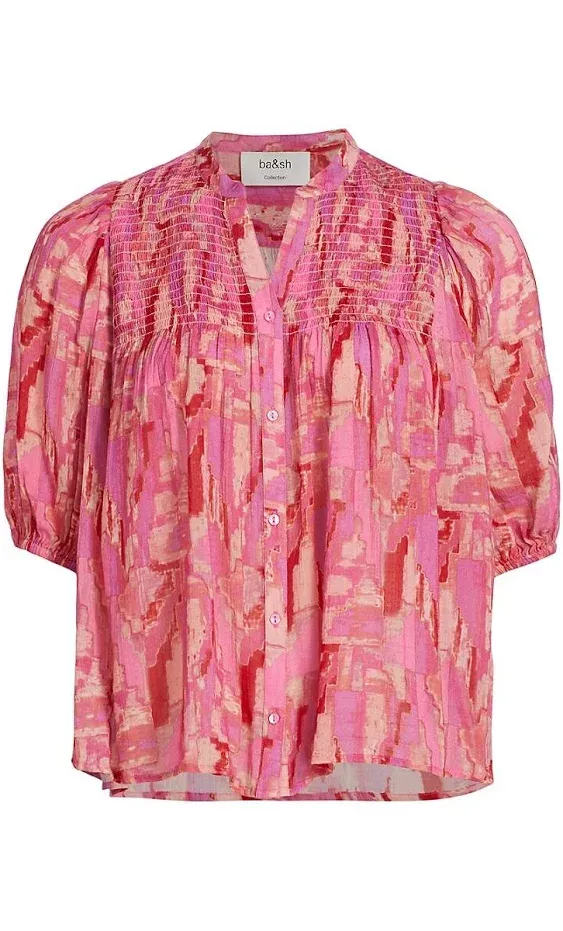 ba&sh Women's Teodor Smocked Cotton-Blend Shirt - Rose - Size Small - Fall Sale