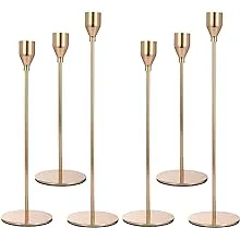 Anndason Set of 6 Pink Gold Candlestick Holders Pink Gold Candle Holder Taper Candle Holders Candle Holders Decorative Candlestick Holder for Home Decor, Wedding, Dinning, Party, Anniversary (Gold)