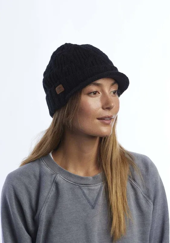 The Yukon Cable Knit Wool Brim Beanie | Coal Headwear