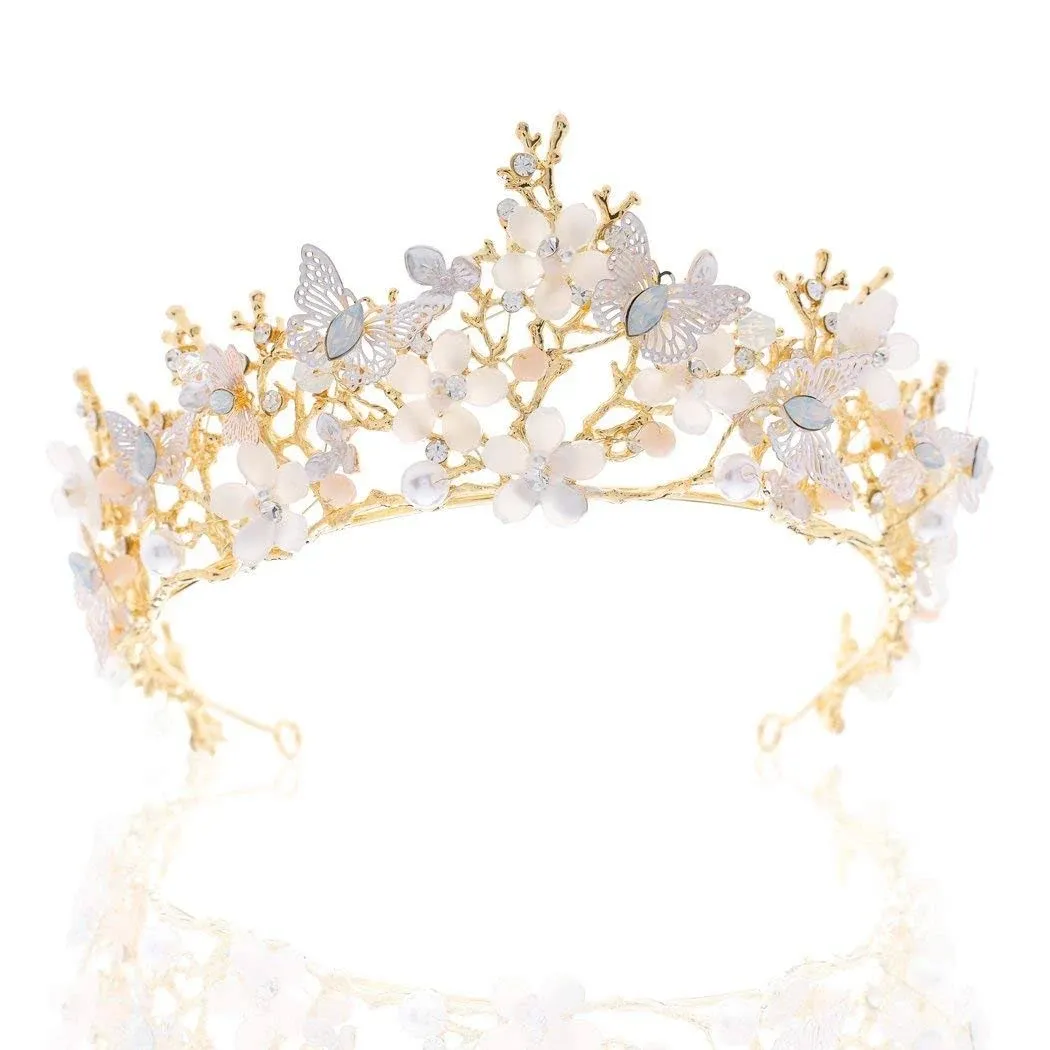 Brishow Bride Wedding Flower Crowns and Tiaras Bridal Fairy Crown Princess Headbands Crystal Headpiece for Women