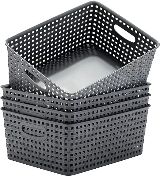 Eslite Plastic Storage Baskets for Organizing,11.42"X9"X4.7",Pack of 4 (Grey)