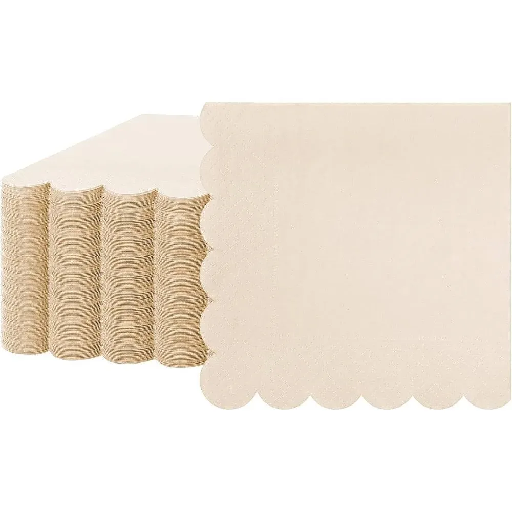 100 Pcs Scalloped Sage Thick Paper Napkins