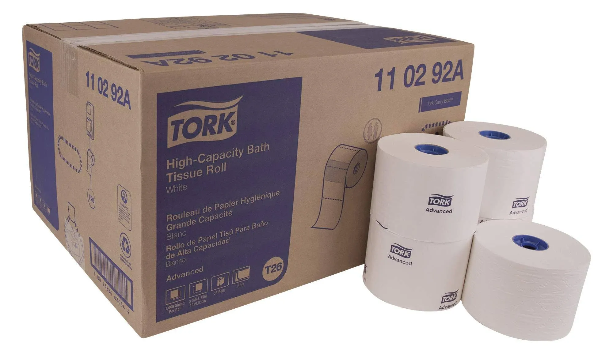 SCA Tissue 110292A CPC 2 ply Tork Advanced High Capacity Bath Tissue Roll, White - Case of 36