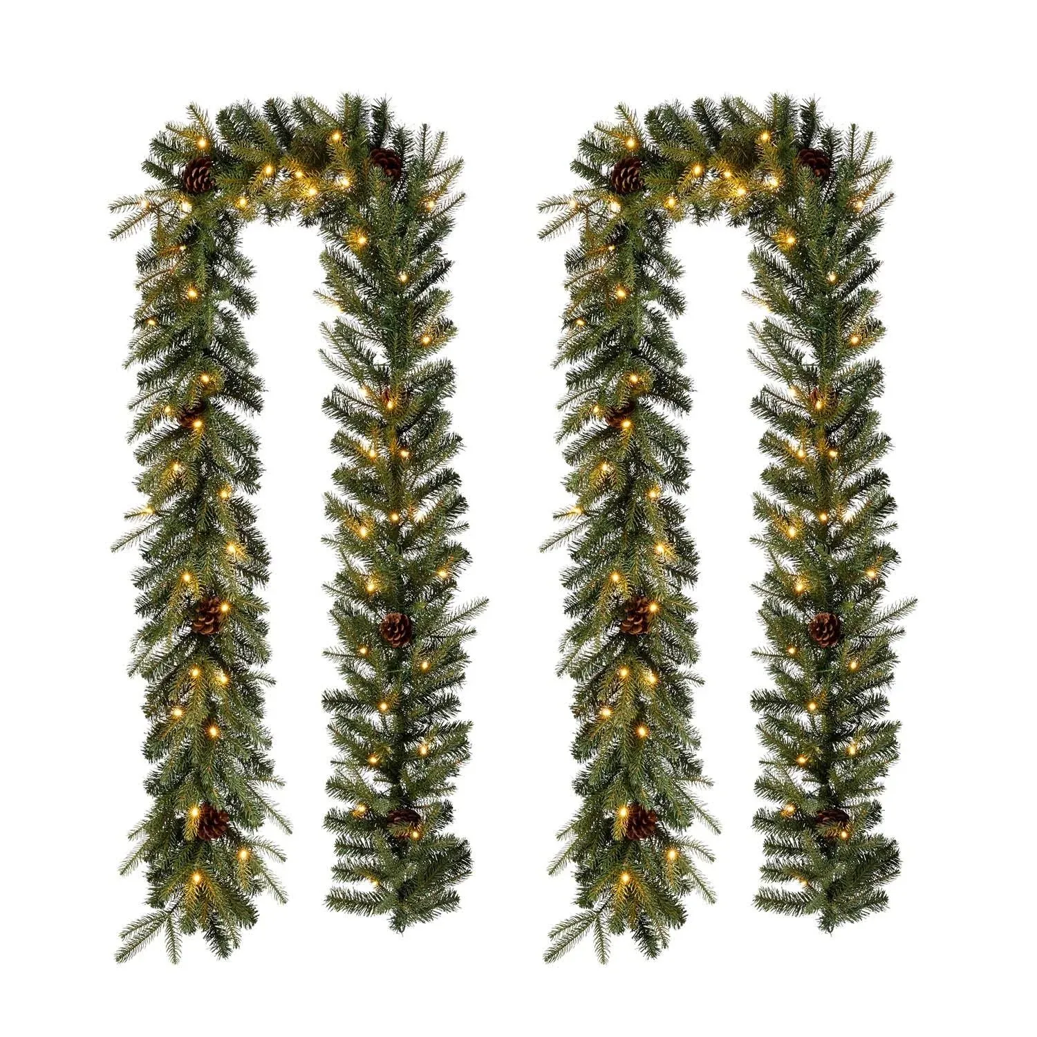 Glitzhome 9' Pre-Lit Pine Cone Christmas Garland with Warm LED Lights