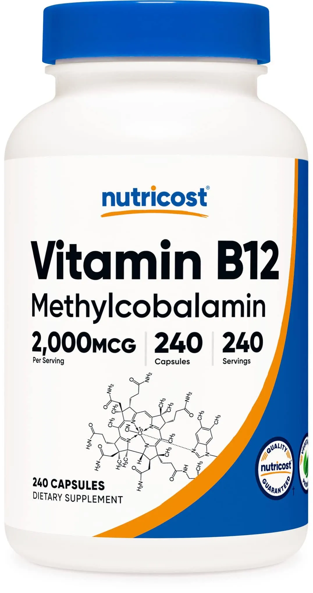 Nutricost 维生素 B12（甲钴胺）2000 微克，240 粒胶囊 - 素食胶囊，非转基因，无麸质 B12 补充剂