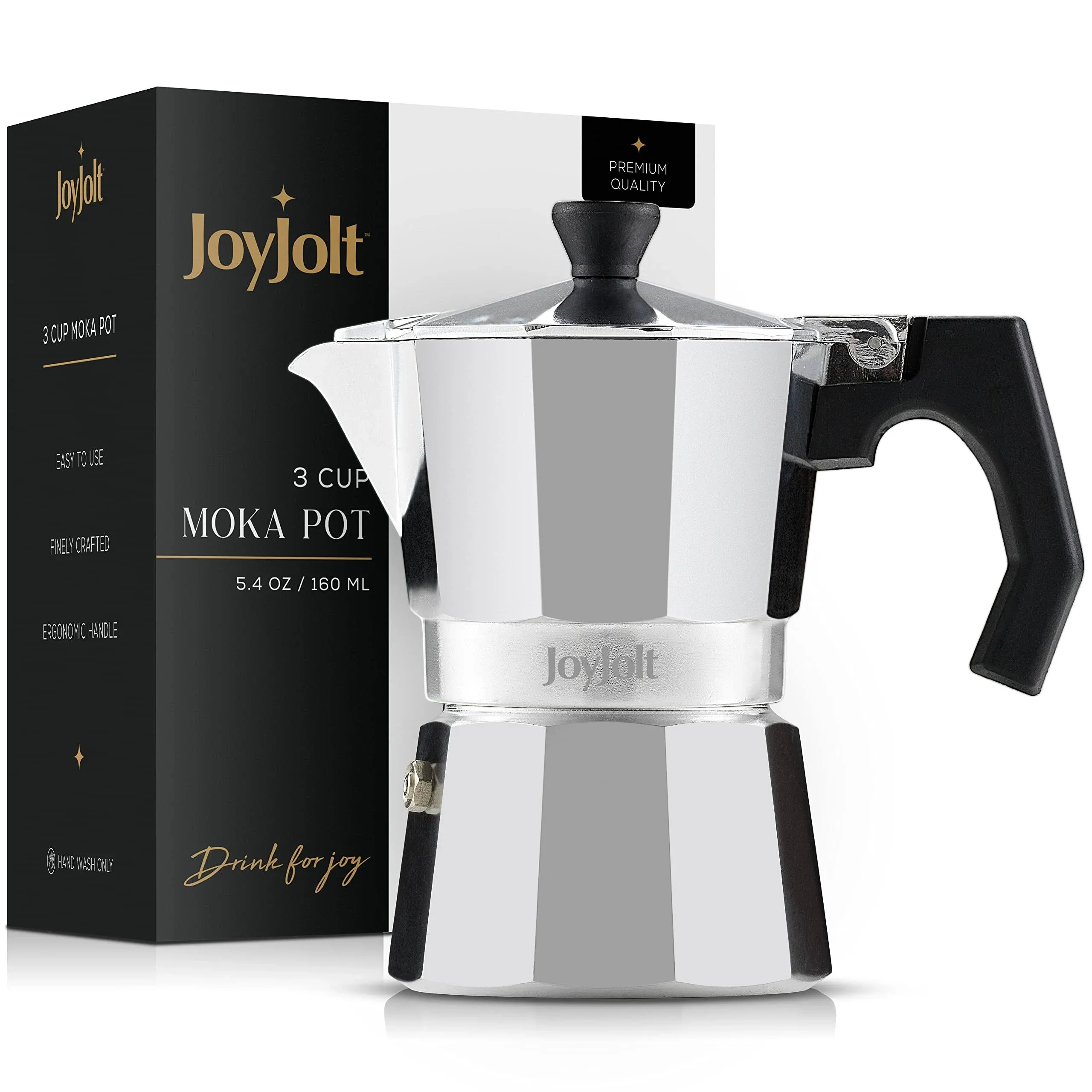 JoyJolt Italian Moka Pot Stovetop Aluminum Espresso Maker - 3 Cups - Silver