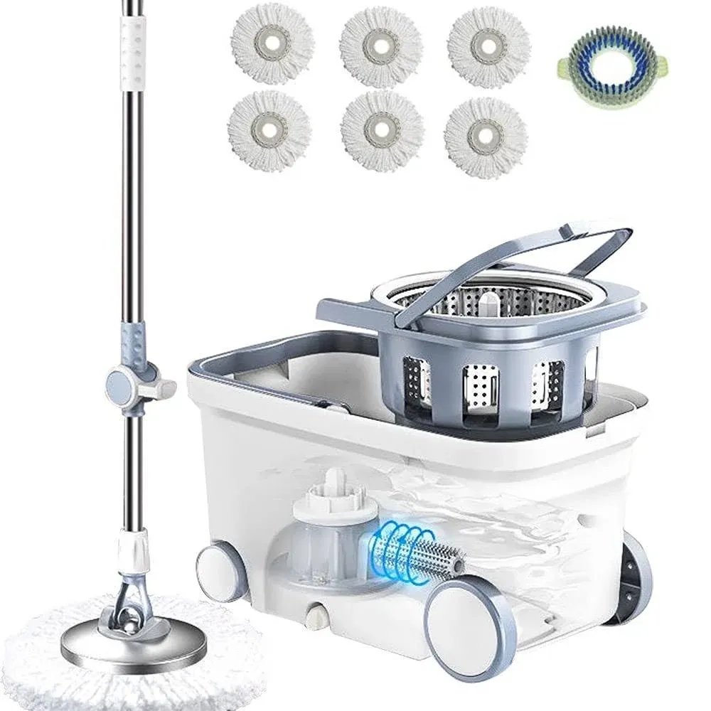 Michao Spin Mop Bucket Deluxe 360 Spinning Floor Cleaning System with 6 ...