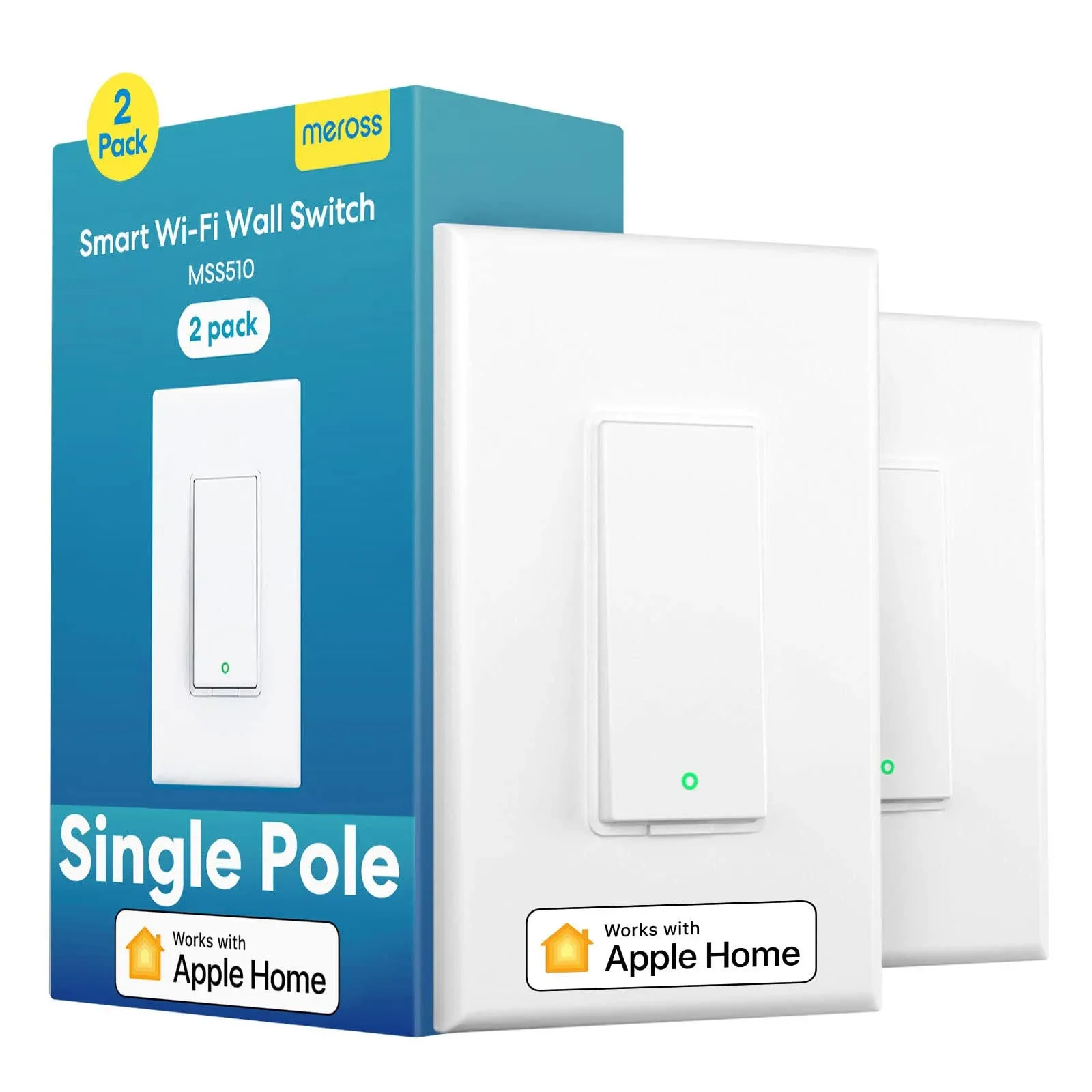 Meross Smart Light Switch Supports Apple HomeKit, Siri, Alexa, Google Assistant & SmartThings, 2.4GHz Wi-Fi Light Switch, Neutral Wire Required, Single Pole, Remote Control Schedule, 1 Pack