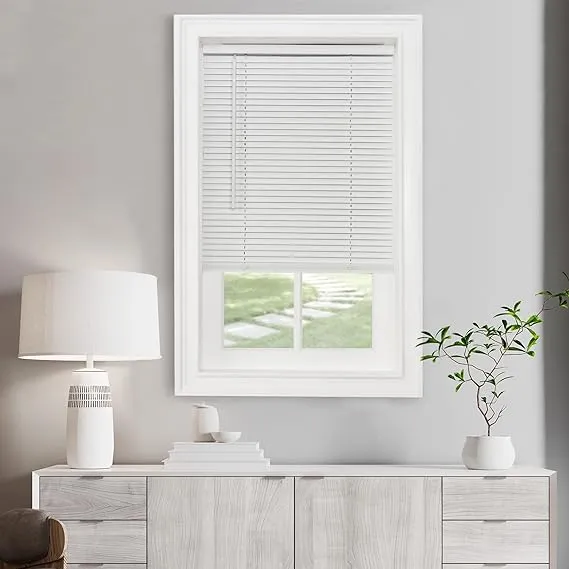 Cordless Light Filtering Mini Blind - 58 Inch Width, 48 Inch Length, 1" Slat Size - Pearl White - Cordless GII Morningstar Horizontal Windows Blinds for Interior by Achim Home Decor