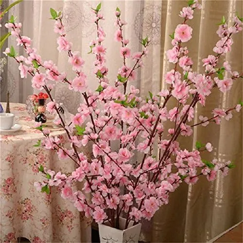 10PCS Artificial Cherry Blossom Flower Branches, 25.6 Inch Silk Spring Peach Blossom Bouquet Fake Flower Stems Arrangement for Wedding Home DIY Decoration