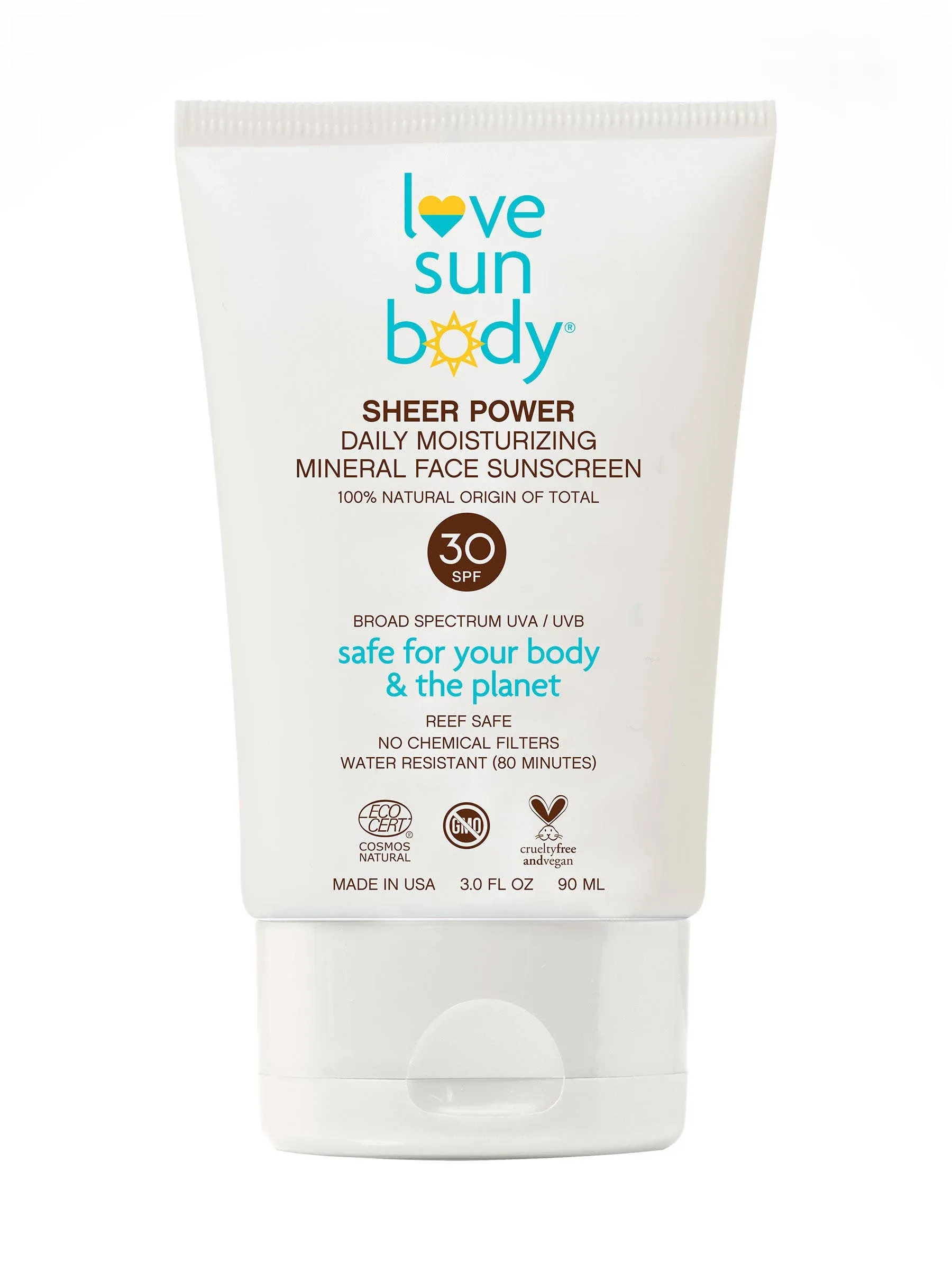 Love Sun Body Daily Moisturizing Mineral Face Sunscreen SPF 30 (Fragrance Free) | 100% Natural Broad Spectrum Mineral Zinc Oxide | Baby & Child Safe | Reef Safe Skincare | 3 fl oz | EWG Verified®