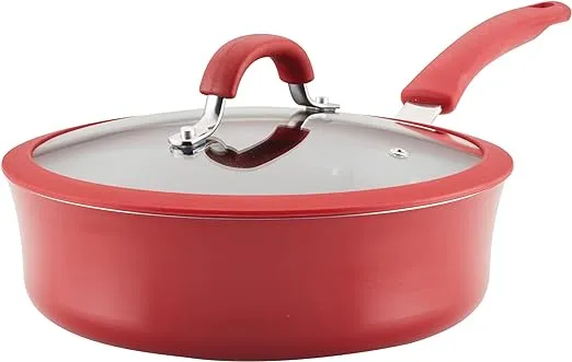 Rachael Ray Cook + Create Aluminum Nonstick Saute Pan with Lid 3qt Red