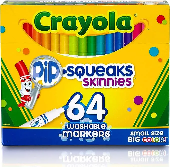 Crayola Pip-Squeaks Skinnies Washable Markers (64ct), Mini Markers for School, Kids Back to School Supplies, Great for Classrooms and Teachers