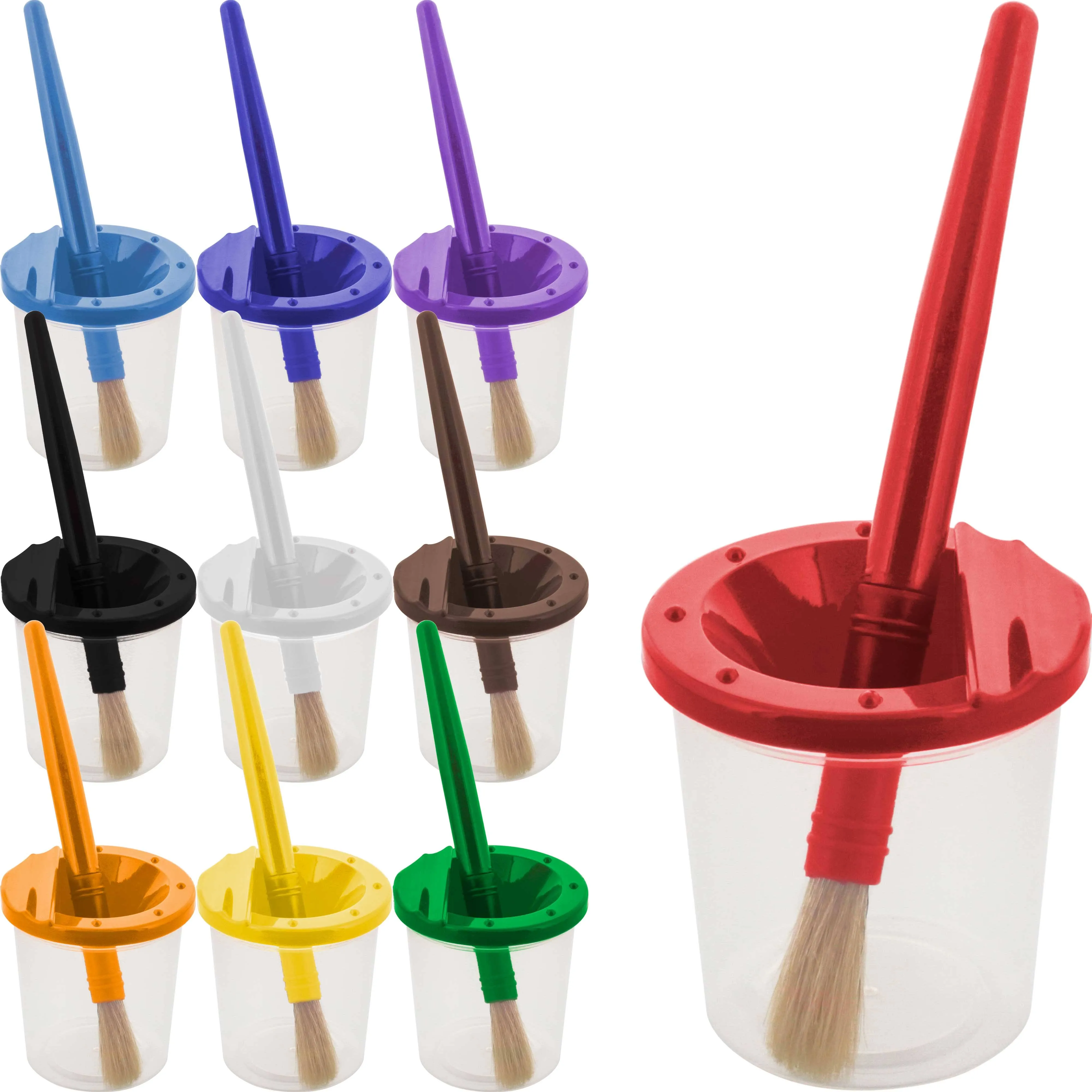 U.S. Art Supply Children's No Spill Paint Cups with Colored Lids and Large Round