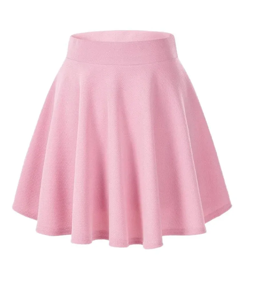 Afibi Casual Mini Stretch Waist Flared Plain Pleated Skater Skirt