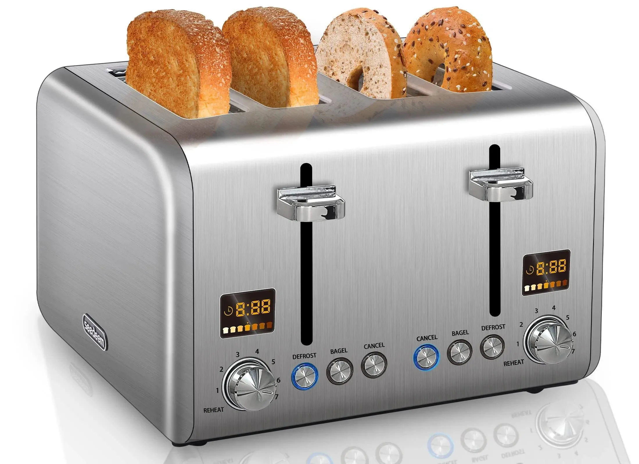 4 Slice Toaster, Stainless Steel Bread Toaster with Colorful LCD Display, 7 Brea