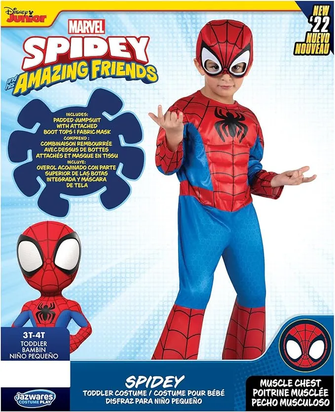 Spidey and His Amazing Friends Toddler Spider-Man Costume for Boys 3T/4T Multicolor