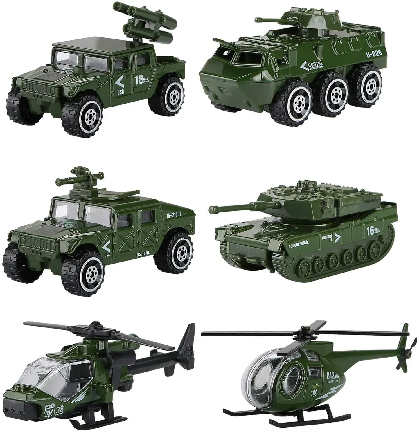 Hautton Diecast Military Toy Vehicles 6 Pack Alloy Metal Army Toys Model Cars ...