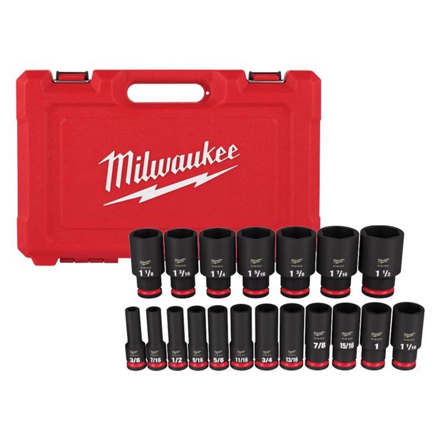 1 Set, Milwaukee 49-66-7012 Shockwave Impact 1/2" Drive Sae Deep 6 Pt Socket 19Pc