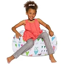 Posh Creations Bean Bag Chair for Kids, Teens, and Adults Includes Removable and Machine Washable Cover, Canvas Dinos on Blue, 48in - X-Large