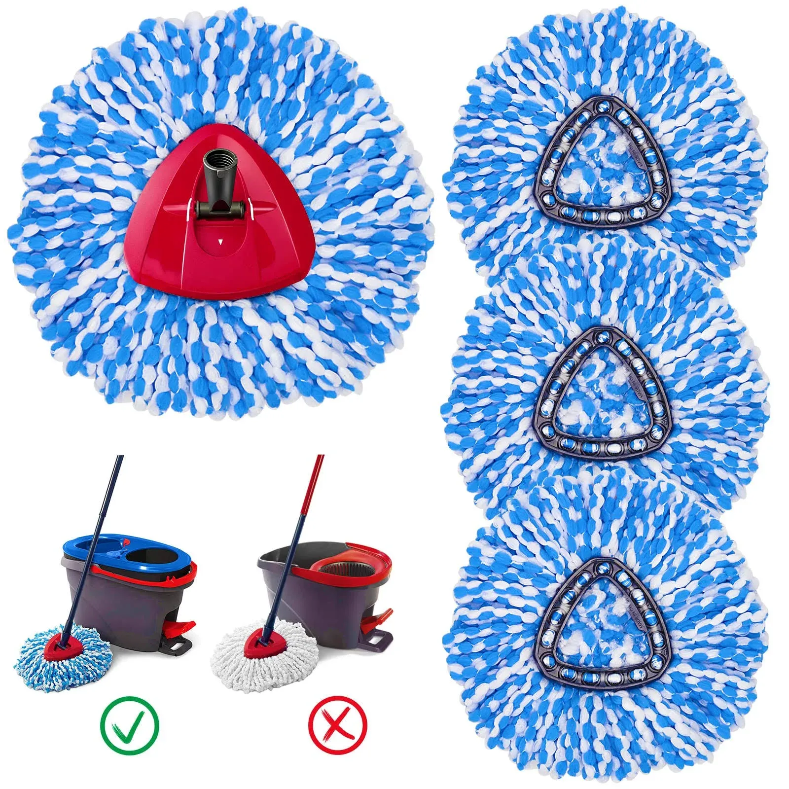 4 Pack Spin Mop Refills with 1 Mop Base- Microfiber Spin Mop Replacement Head Compatible with Ocedar EasyWring RinseClean 2 Tank Bucket System, Easy Cleaning Mop Head Replacement