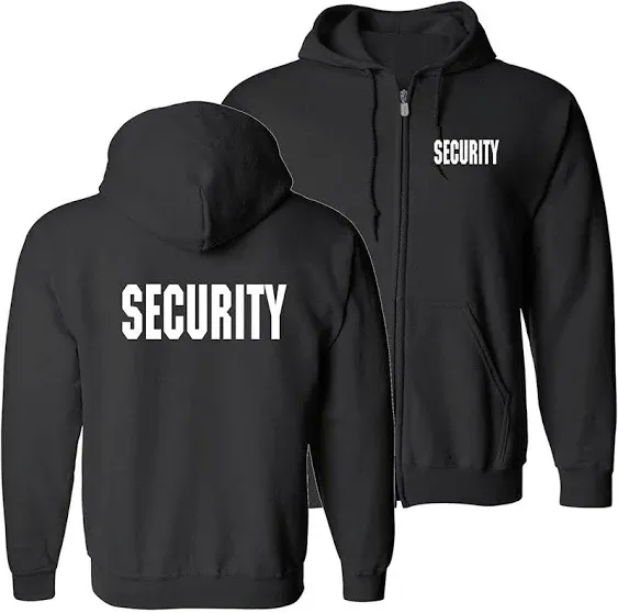 Ryno Gear Men's Security Guard Silkscreen Front & Back Black Full Zip