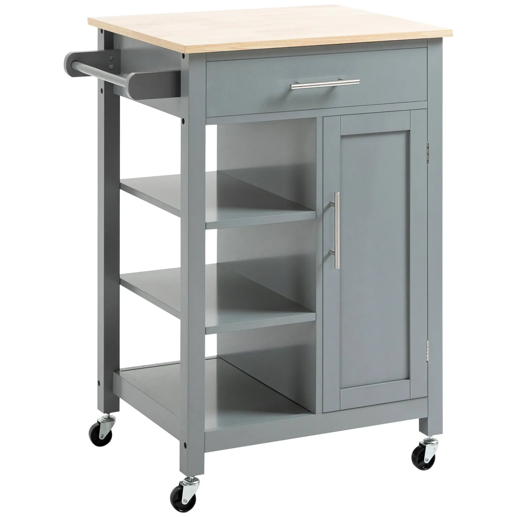 HOMCOM Compact Kitchen Trolley Utility Cart On Wheels with Open Shelf & Storage Drawer for Dining Room, Kitchen, Grey