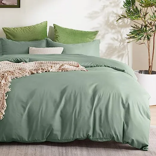 Bedsure Sage Green Duvet Cover Full Size - Soft Double Brushed Duvet Cover for Kids with Zipper Closure, 3 Pieces, Includes 1 Duvet Cover (80"x90") & 2 Pillow Shams, NO Comforter