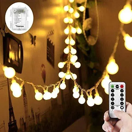 WERTIOO 33ft 100 LEDs Battery Operated String Lights Globe Fairy Lights with Rem