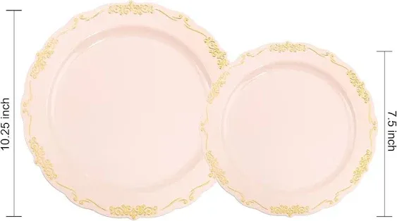 60pcs Pink And Gold Plastic Plates, Pink Disposable Plates With Gold