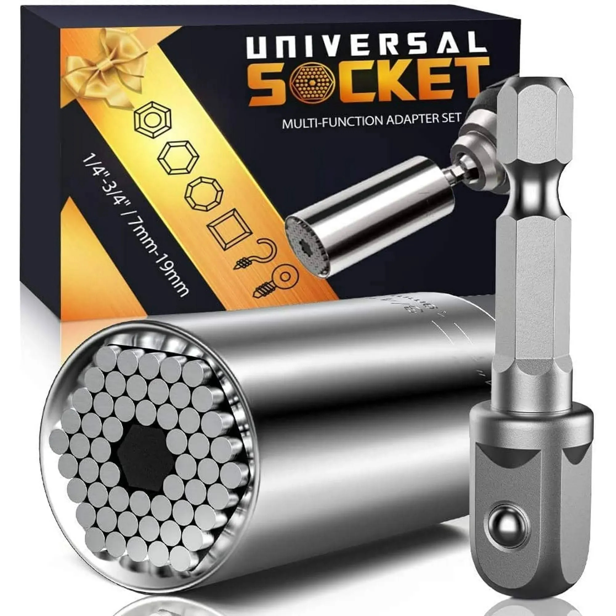 Universal Socket Tools Gifts for Men: Christmas Stocking Stuffers Birthday Gift for Dad Husband Him Women 1/4"-3/4"(7-19mm) Super Socket Set Impact Power Drill Adapter Unique Cool Gadgets