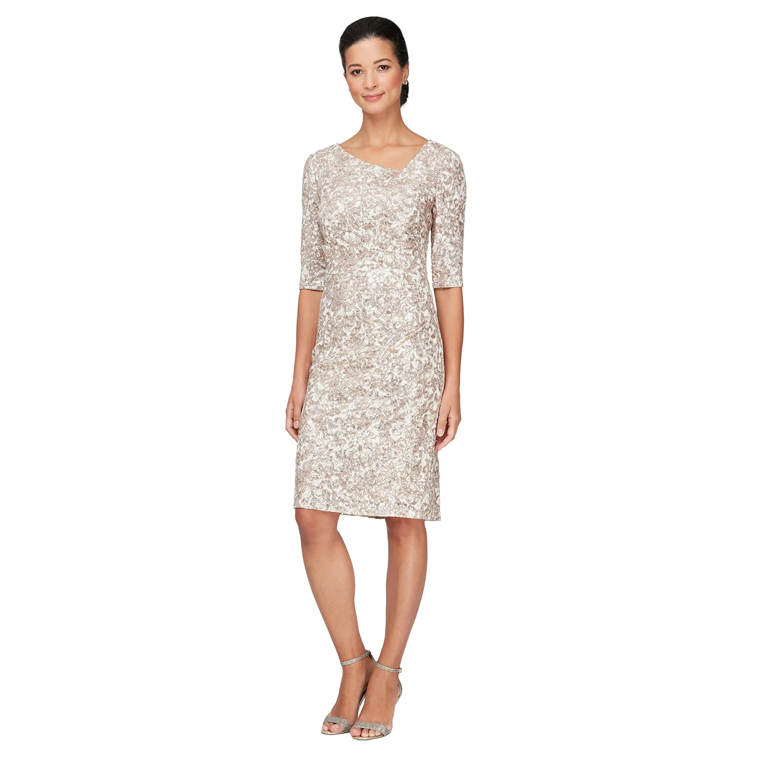 Alex Evenings Women's Sequined Lace Sheath Dress - Ivory - Size 16