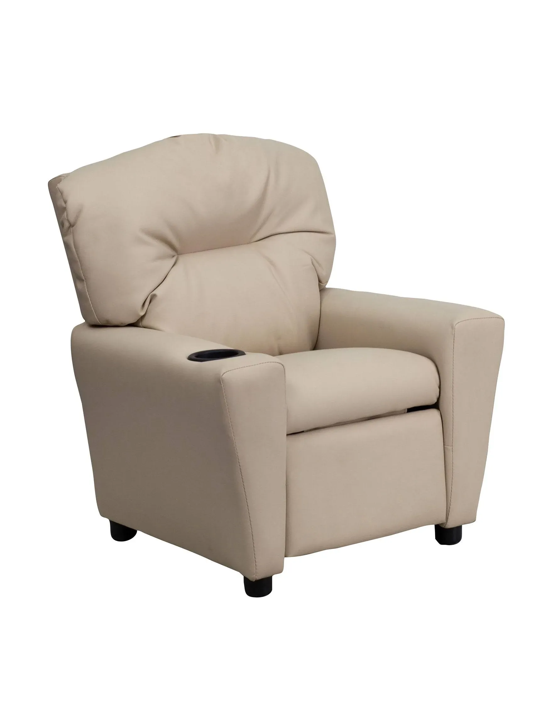 Flash Furniture Contemporary Beige Vinyl Kids Recliner with Cup Holder