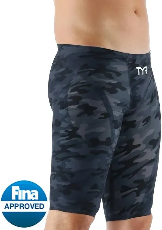 TYR Men's Venzo Camo Jammer Tech Suit Swimsuit - Black - Swimoutlet.com