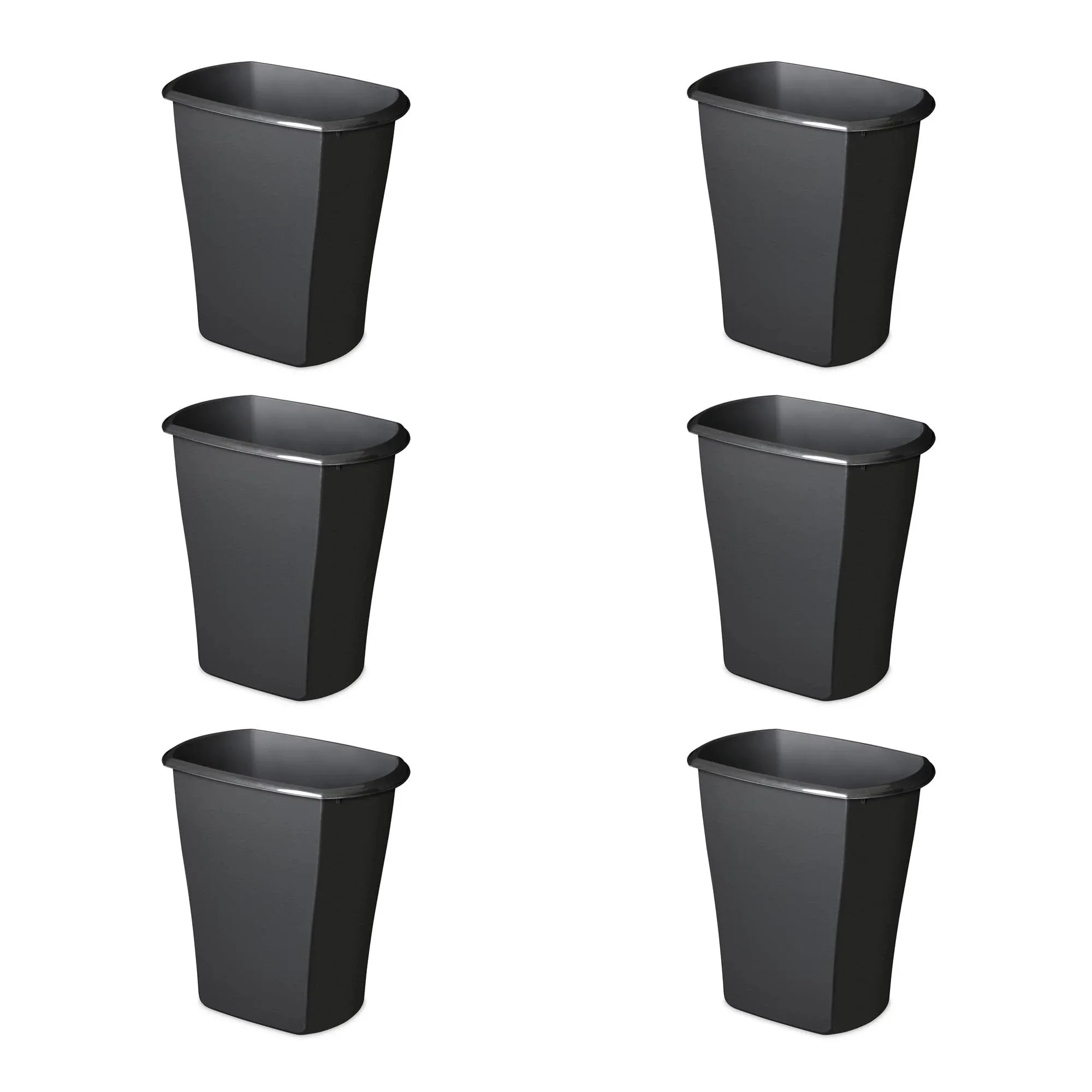 Sterilite 3 Gallon Rectangular Wastebasket, Small Plastic Trash Can for The Bathroom, Bedroom, Dorm Room or Home Office, Black, 6-Pack