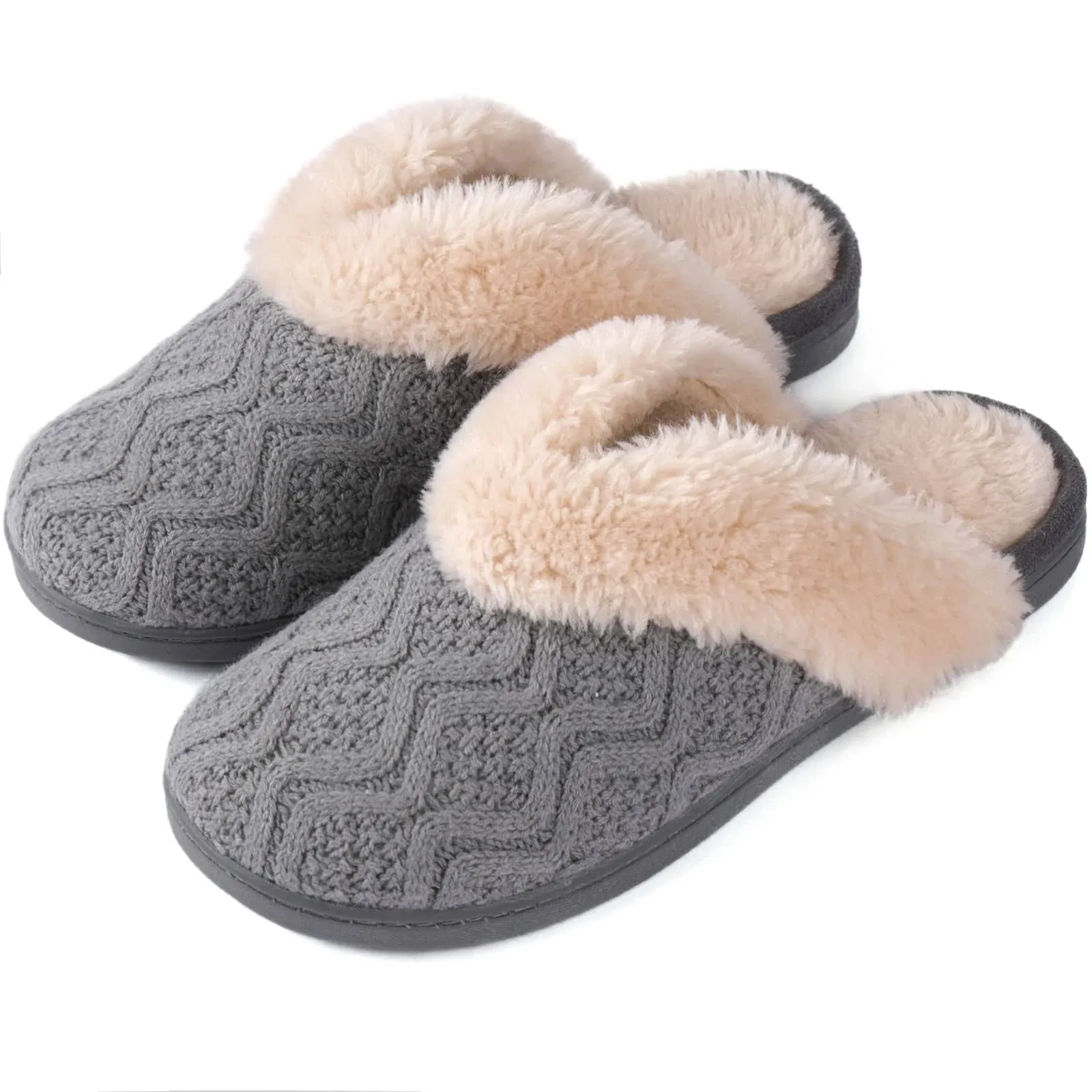 Ultraideas Women's Chunky Sweater Knit Slipper with Memory Foam, Size: 5-6, Gray