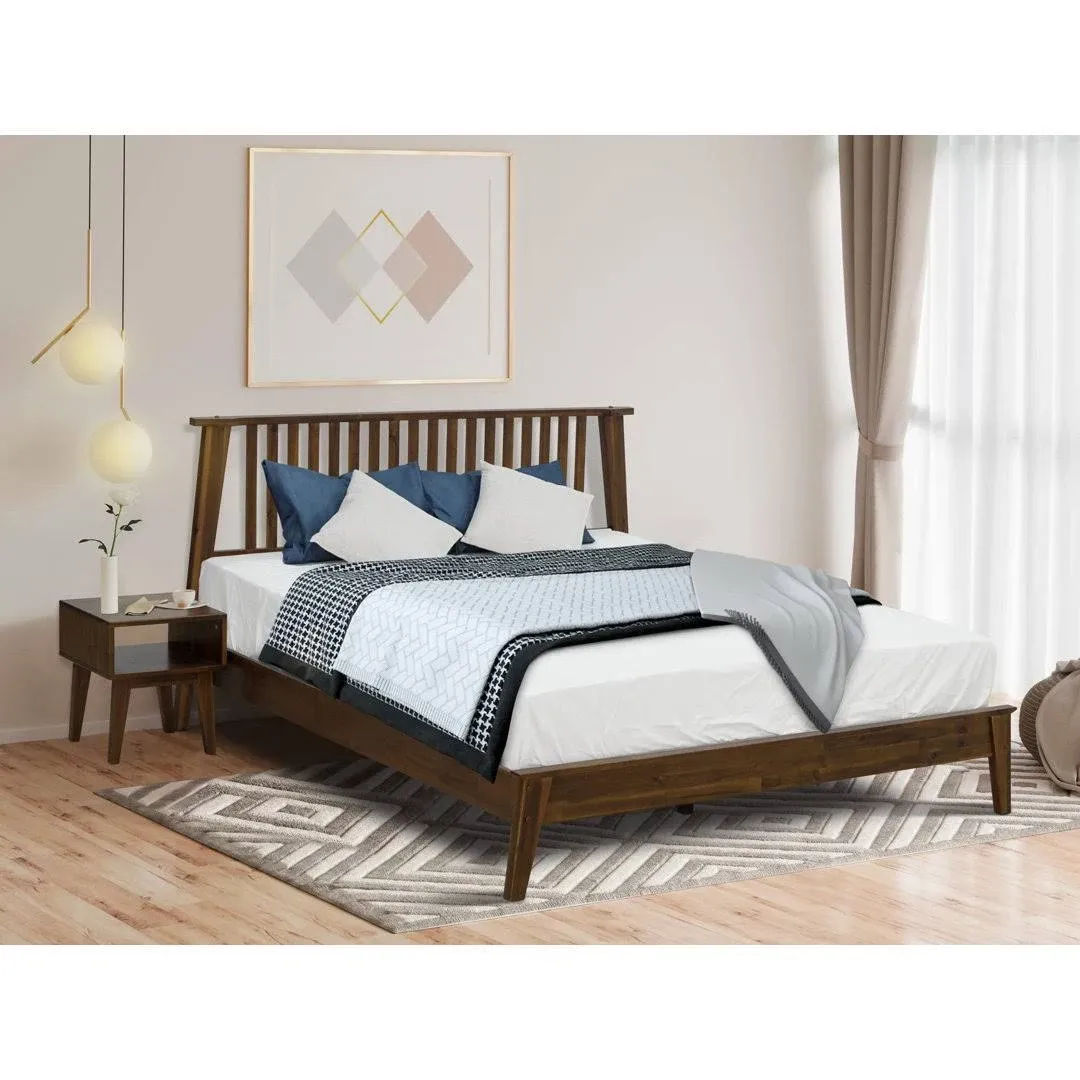 Acacia Kaylin Bedroom Furniture Set King Bed Frame with Nightstand, Solid Wood Bed with High Headboard Platform Bed, Wooden Nightstand, Wood Slats Support, No Box Spring Needed, Easy Assembly, Walnut