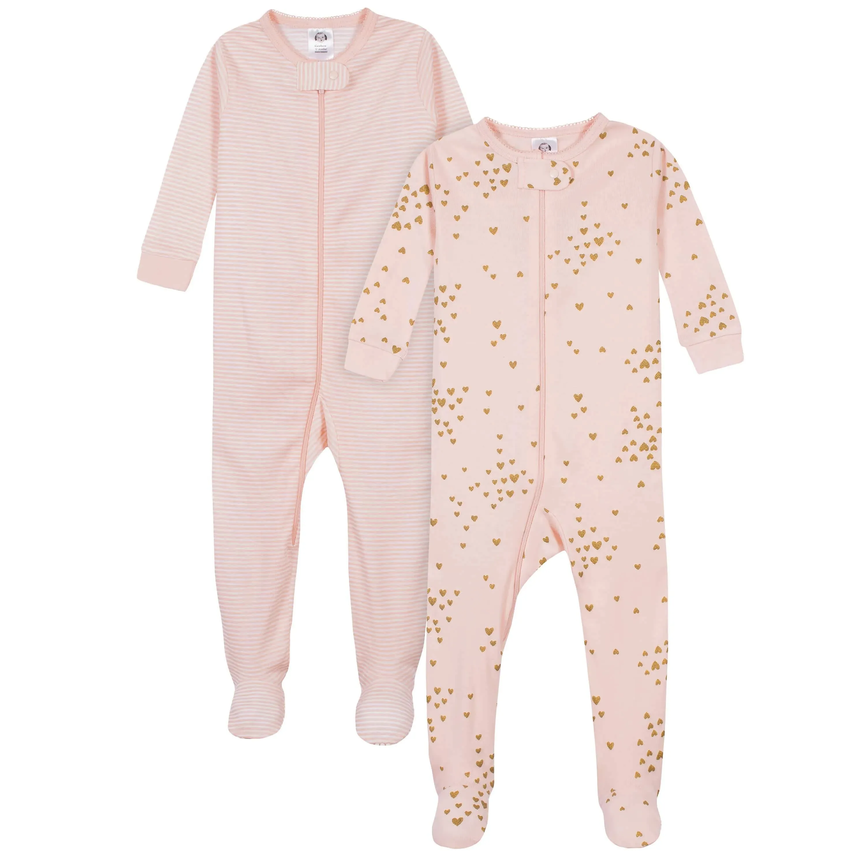 Gerber Baby & Toddler Girls 2-Pack Snug Fit Footed Cotton Pajamas