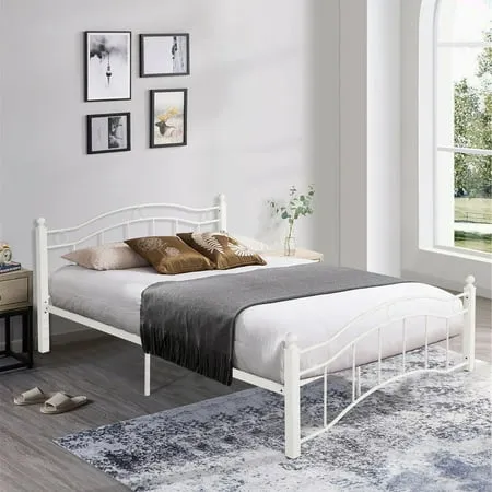 XKLOGER Upholstered Bed Frame Queen Size with Headboard, Platform Queen Bed Frame with Storage Drawers & Charging Station, No Box Spring Needed/Noise Free/Heavy Duty/White