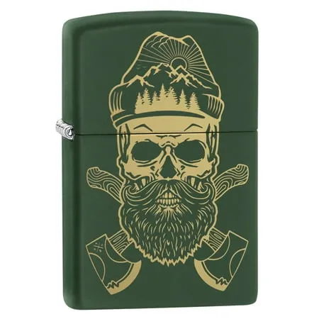 Zippo Outdoor Skull Design Green Matte Pocket Lighter, One Size