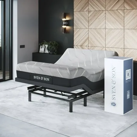 Sven & Son Bliss Series Adjustable Bed Base + 12" Queen, Luxury Cool Gel Memory Foam Mattress