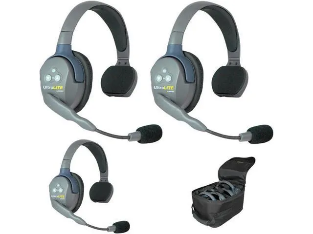 Eartec UL3S Ultralite Full Duplex Wireless Headset Communication for 3 Users - 3 Single Ear Headsets