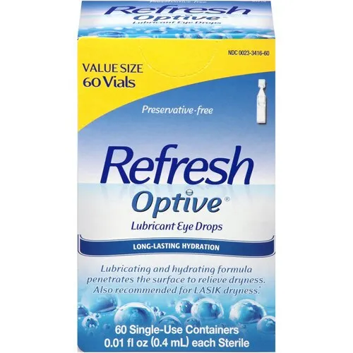 Refresh Optive Lubricant Eye Drops, Single-Use Containers, Value Size - 60 pack, 0.01 fl oz containers