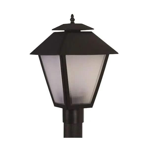 Solus SPC110F-LE26W Black Colonial Style Post Top Lighting Fixture, Warm Light 3000K Energy Star LED Lamp, Durable Acrylic Frost Lens, Rust Resistant, UL Listed, Fits 3" Diameter Post, 18" H x 10.5" D