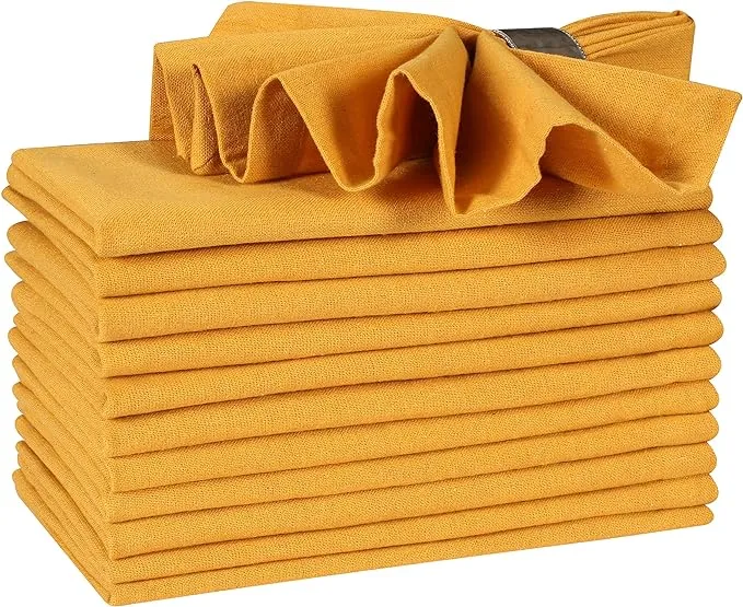 Hausattire Reusable Napkins Cloth Washable 100% Cotton 18x18 Inch Dinner Napkins|Table Napkins for Spring Easter Basket Decor |Set of 12 Cloth Napkins for Home Banquet Wedding |Mustard