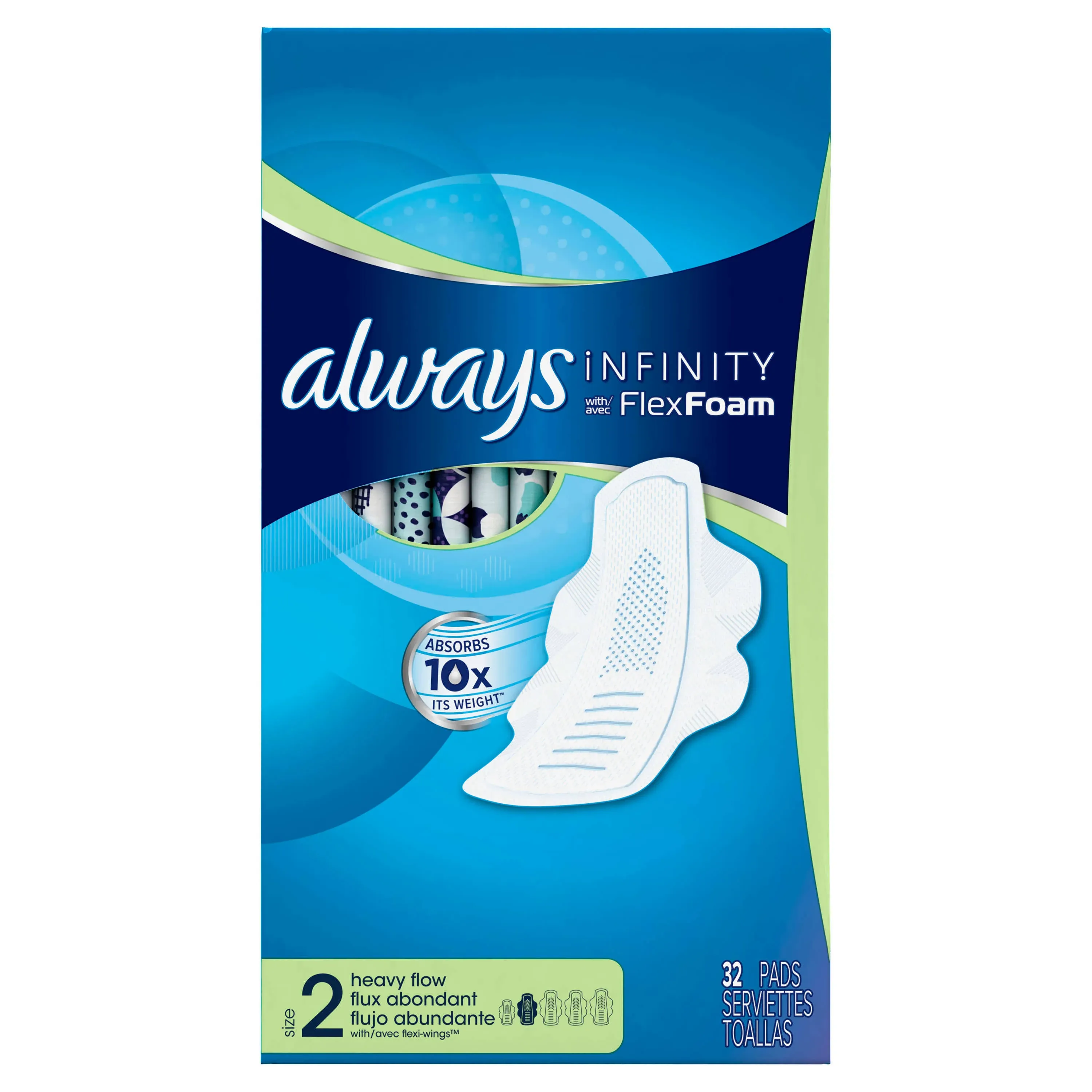 Always Infinity Heavy Flow Pads with Wings, Size 2 - 32 count