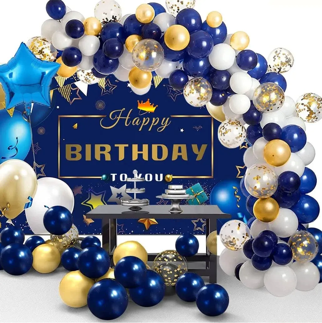 Toylin Navy Blue Gold Birthday Decorations for Men, Birthday Party Supplies for