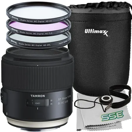 Tamron SP 35mm f/1.8 Di VC USD Lens for Nikon F 9PC Accessory Kit. Includes Manufacturer Accessories + 3PC Filter Kit (UV-CPL-FLD) + More - International Version (No Warranty)